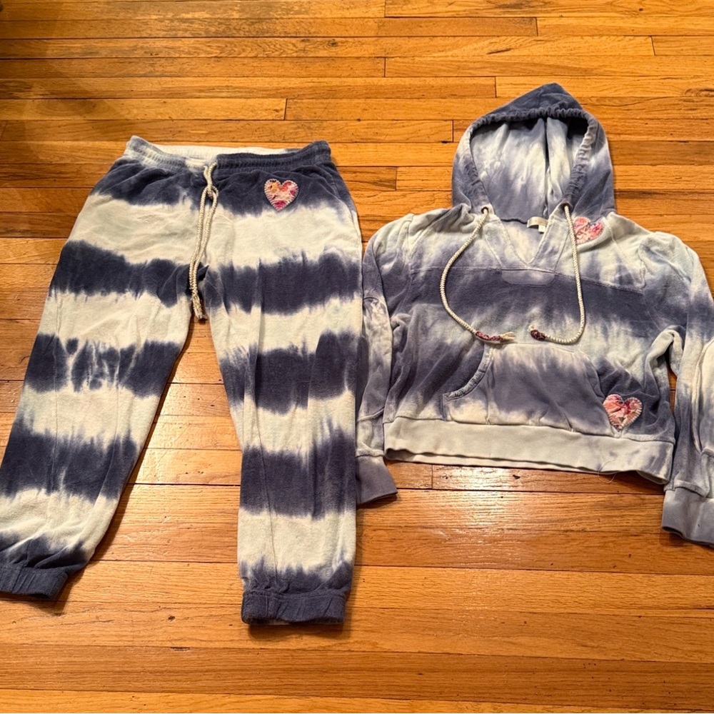 LoveShackFancy Blue and White Tie-Dye Hoodie and Joggers Set